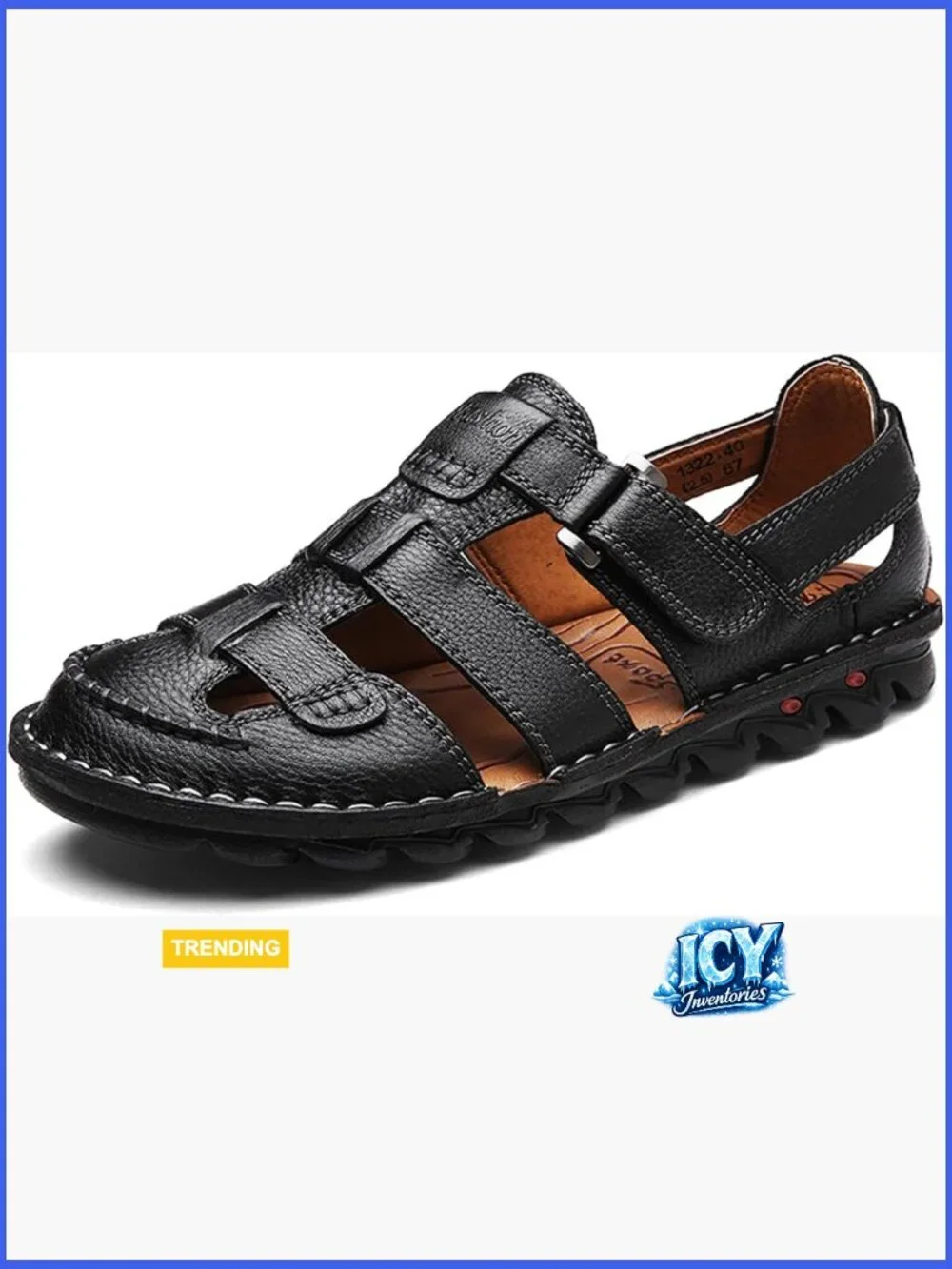 Men's Leather Fisherman Sandals - Closed Toe Adjustable Straps Non-Slip Outdoor